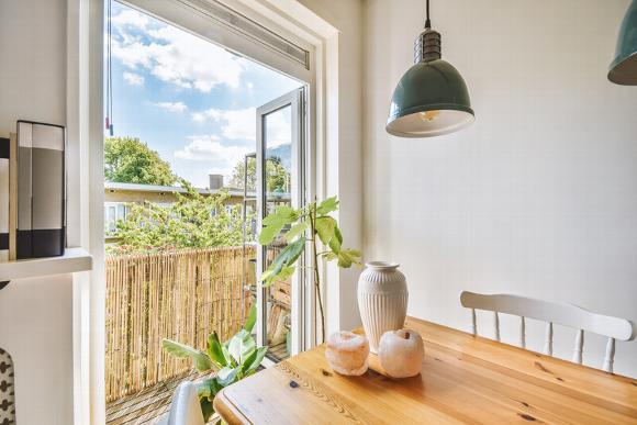 room with open balcony doors